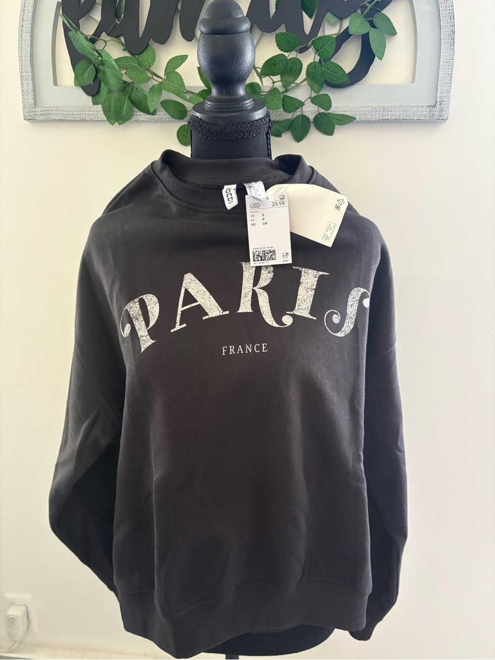 H&M Black Paris Graphic Crewneck Sweatshirt